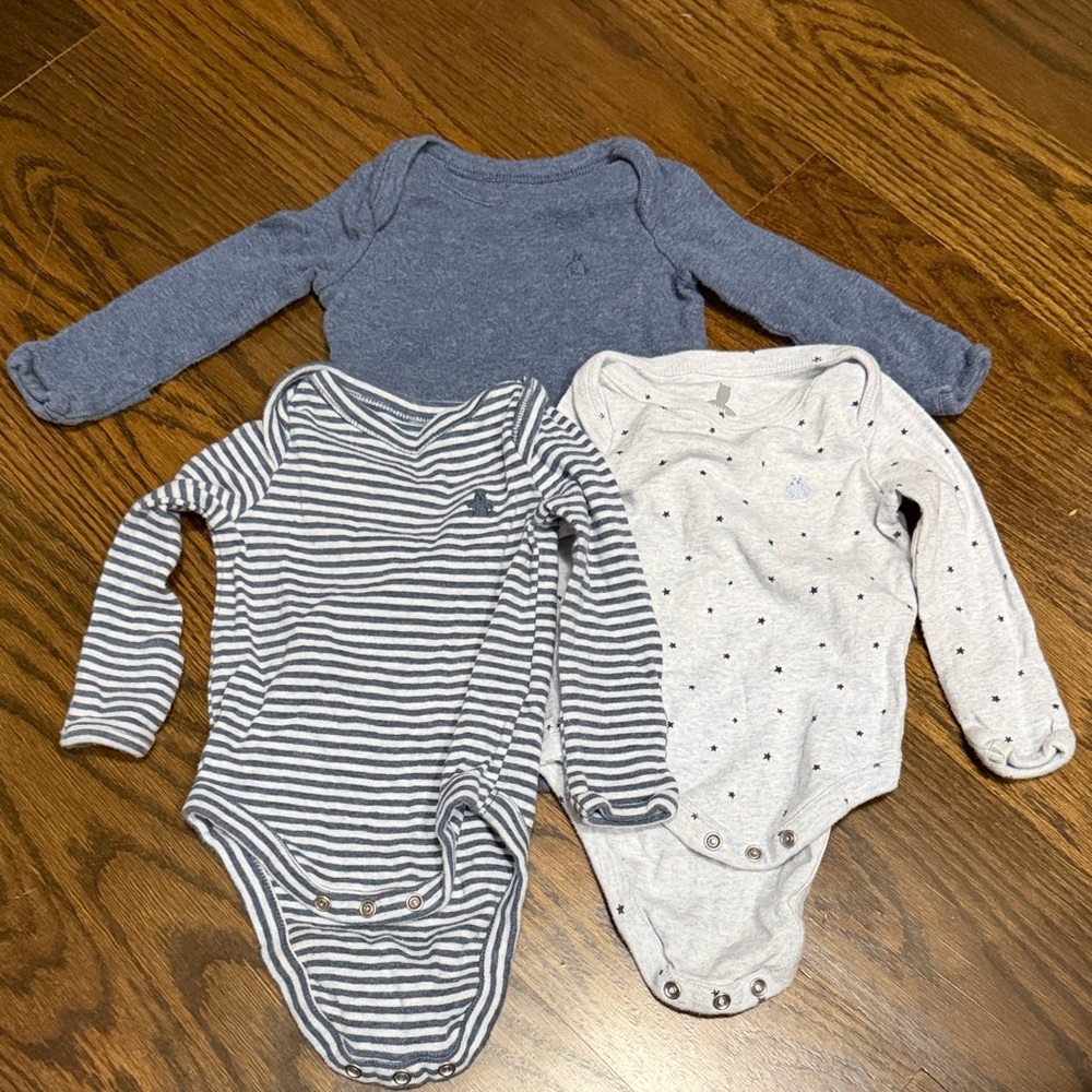 GAP Kids Organic Cotton Bodysuit Trio - Solid Blue, Blue Stripes and Blue Stars